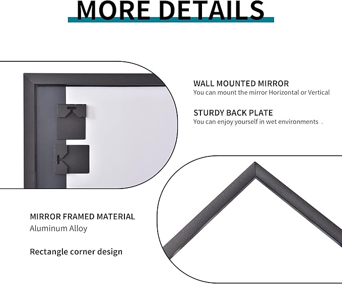 Black Bathroom Mirror for Wall, 30x48 Inch Rectangle Mirrors - Image 8