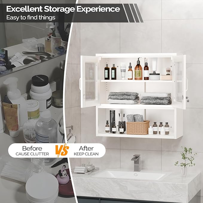 VINGLI Metal Wall Cabinet with Locking Glass Doors, Adjustable Shelf, Wall - Image 4