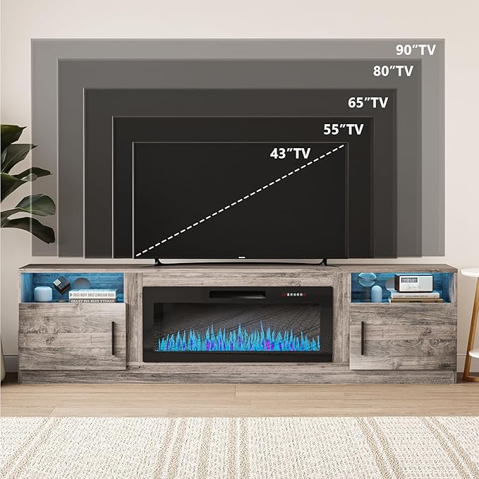 VITESSE TV Stand with 36" inch Electric Fireplace Up to 90" TVs, LED Light - Image 4