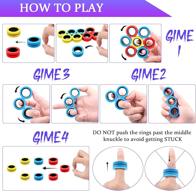 Cevioce 9 PCS Magnetic Ring Fidget Toys Set, ADHD Anxiety Magnetic Finger - Image 5