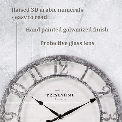Presentime & Co 10" Farmhouse Series Wall Clock, Quartz Movement, Shiplap Style - Image 3