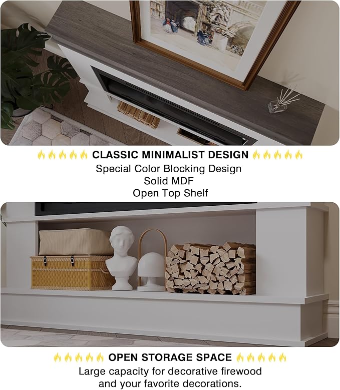 Electric Fireplace with Mantel, Freestanding Fireplace Heater with 60" Insert - Image 6