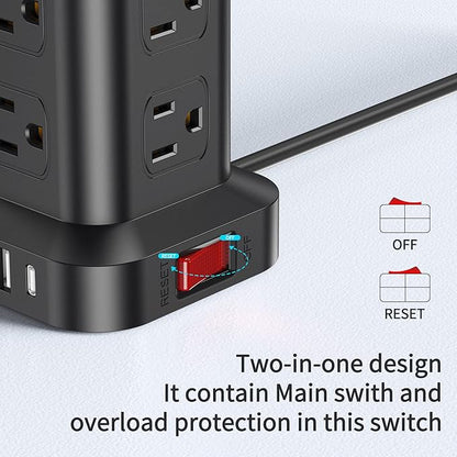 Extension Cord with Multiple Outlets, Surge Protector Power Strip Tower - Image 6