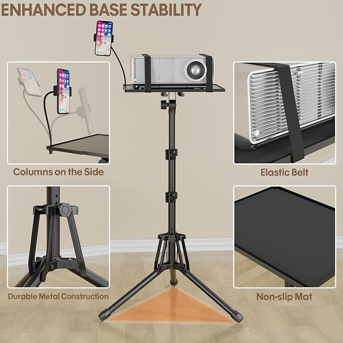 KOOV Projector Stand Adjustable Height 20" to 61", Foldable Projector Tripod - Image 3