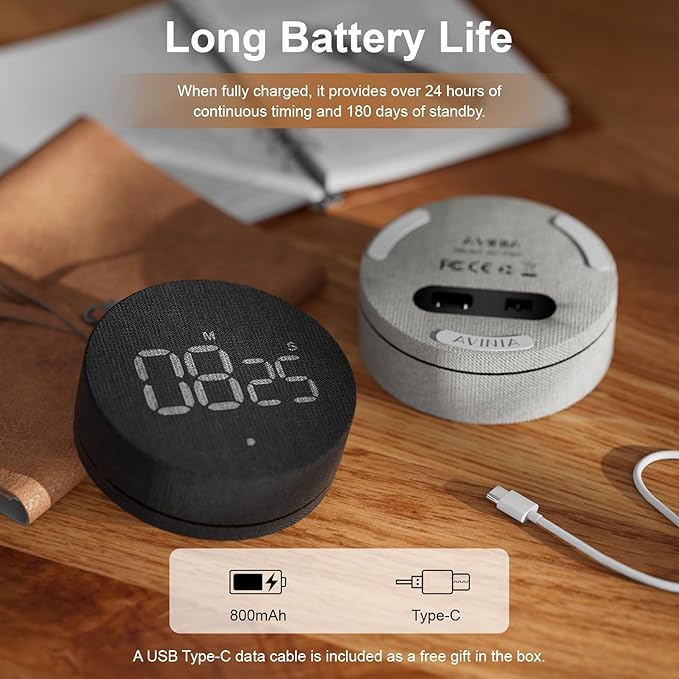 AVINIA Desk Timer for Productivity Magnetic Digital Kitchen Timer Rechargeable - Image 6