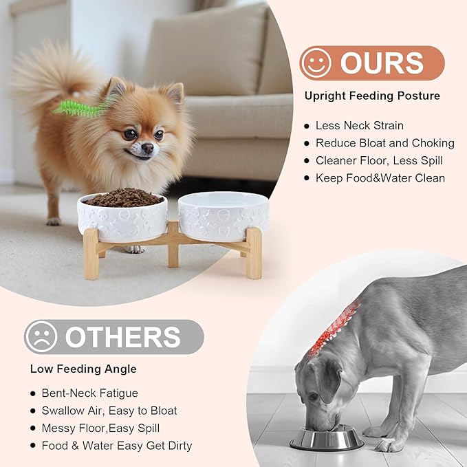 SPUNKYJUNKY Elevated Dog Bowls Ceramic, 5.1'' Dogs and Cat Food Water Bowls - Image 3