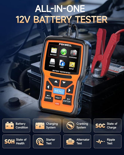 Car Battery Tester 12V FOXWELL BT301, Battery Load Tester 100-2000CCA - Image 2