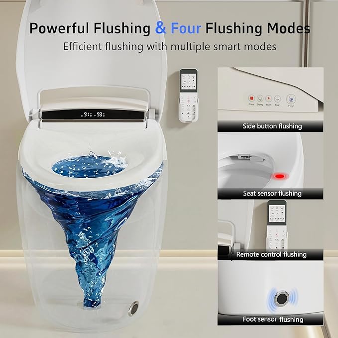 Smart Toilet with Warm Water Sprayer and Dryer, One Piece Bidet Toilet with - Image 3