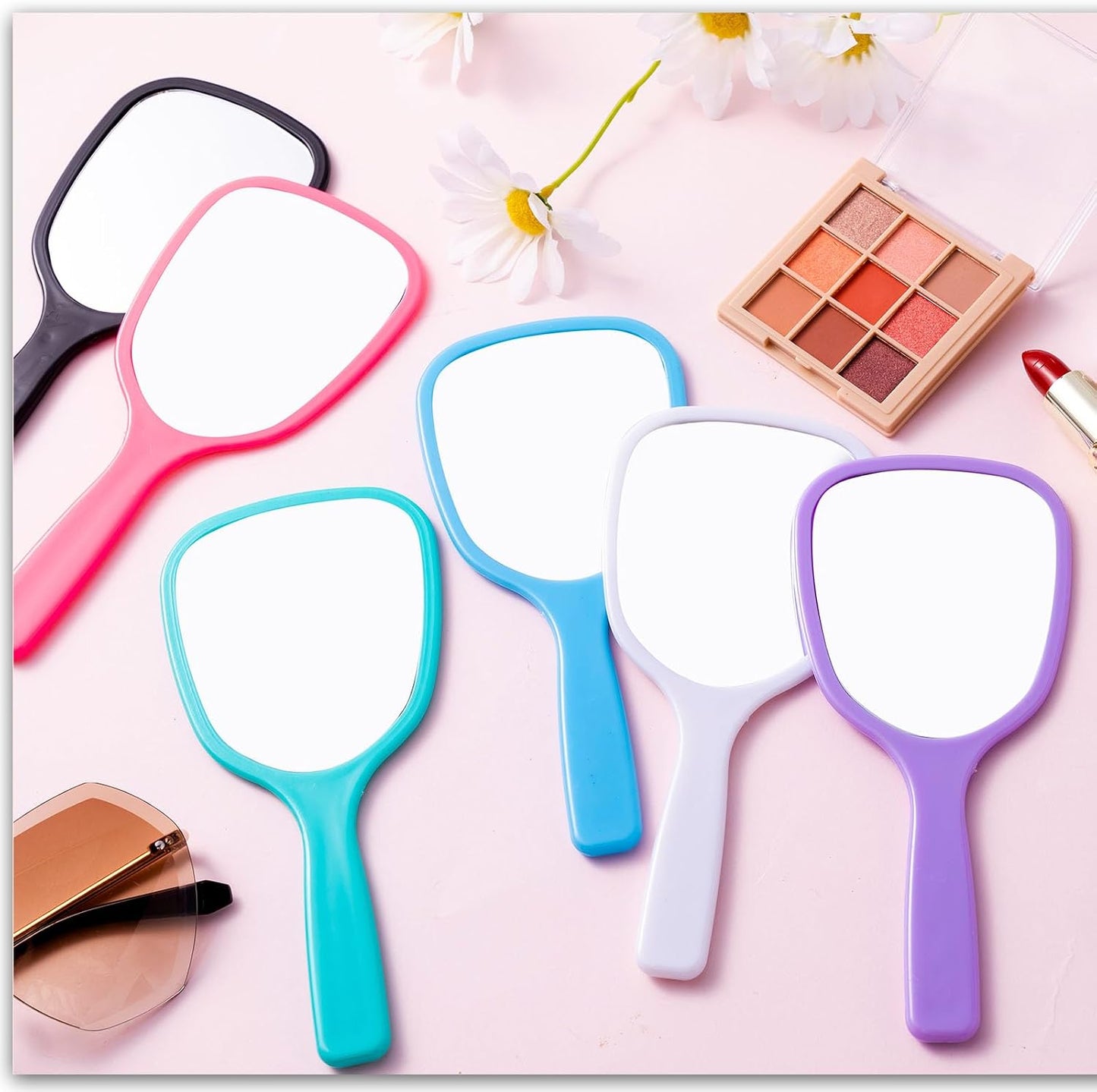 Vinsot 50 Pcs Handheld Mirror Bulk Small Plastic Hand Mirrors with Handle Portable Makeup Mirror for Salon Clients Party Favors Gifts Travel Camping Home Use, 3.15" x 7.09" (8 Colors)