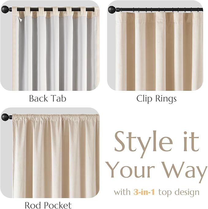 Lazzzy Beige Blackout Velvet Curtains 84 Inch Long Thermal Insulated Room - Image 9