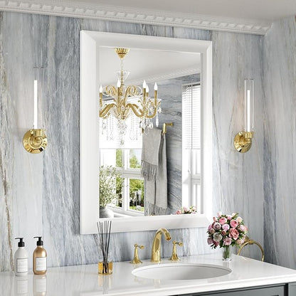 Amorho Bathroom Mirror, 24 X32 Inch White Thick Metal Framed Wall Mirrors by Amorho