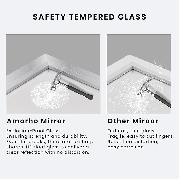 Amorho Bathroom Mirror Silver, 40x32 Inch Thick Metal Framed Wall Mirrors - Image 5