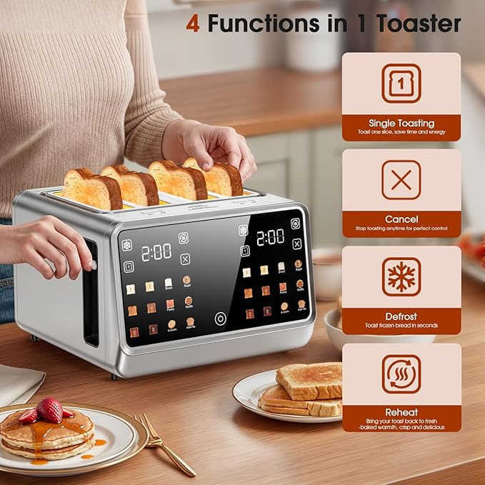 4 Slice Toaster Wide Slot– Dual Digital TouchScreen & Independent Control Panel - Image 4
