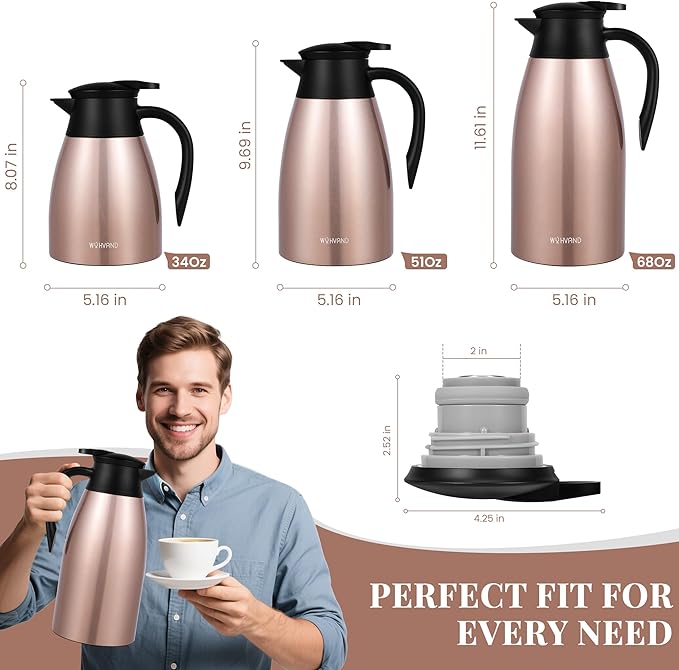 68 Oz Thermal Coffee Carafe, Stainless Steel Insulated Vacuum coffee crafts to - Image 4