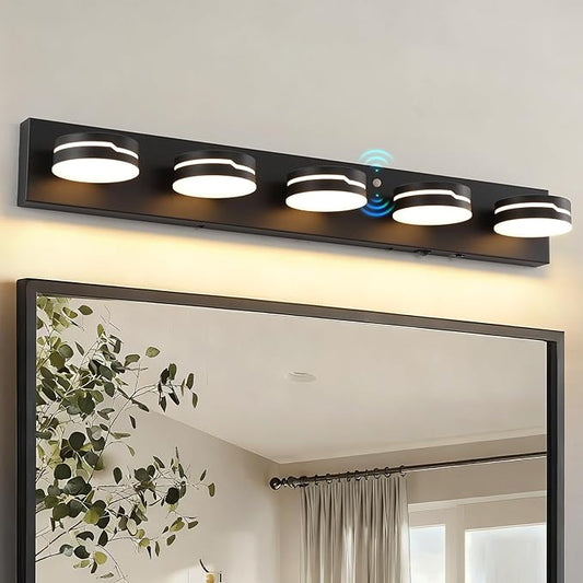 32" Motion Sensor Vanity Light, Matte Black 3CCT 5-Light Modern LED Bathroom by Unknown