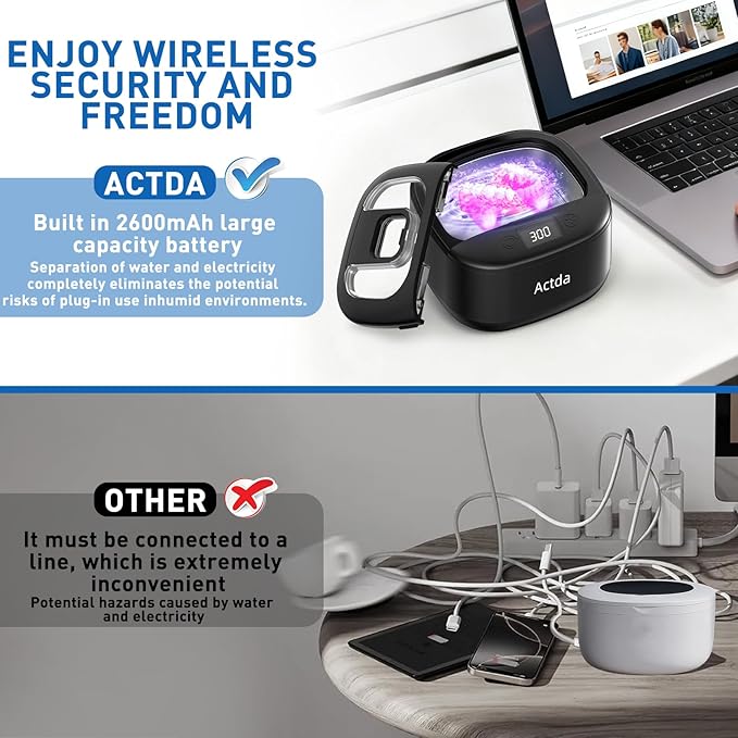 Ultrasonic Retainer Cleaner, Upgraded Wireless Professional Sonic Dental - Image 7
