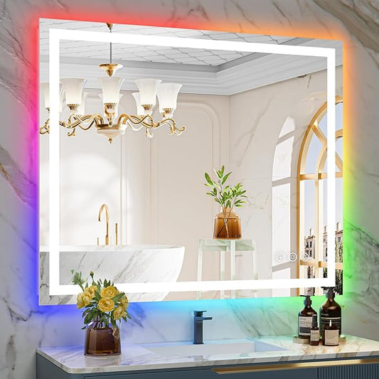 YEELAIT 44x36 Inch RGB LED Bathroom Mirror Front Lit and RGB Backlit Lighted by YEELAIT