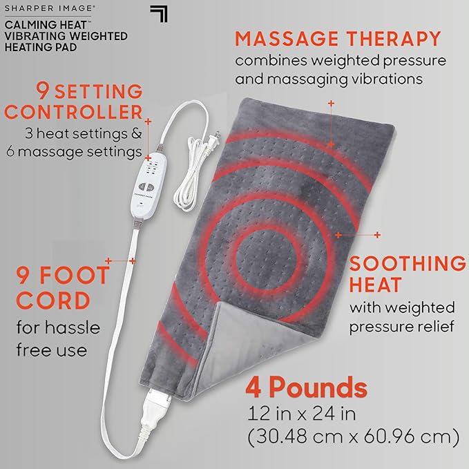 Calming Heat Massaging Vibrations Weighted Heating Pad by Sharper Image | - Image 4