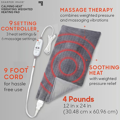 Calming Heat Massaging Vibrations Weighted Heating Pad by Sharper Image | - Image 4