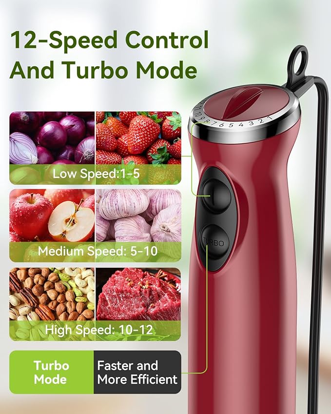 Immersion Blender 5 in 1 Hand Blender, Abuler 1000W Hand Mixer Stick, 12 Speed - Image 4