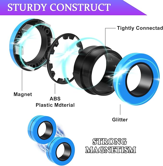 Cevioce 9 PCS Magnetic Ring Fidget Toys Set, ADHD Anxiety Magnetic Finger - Image 2