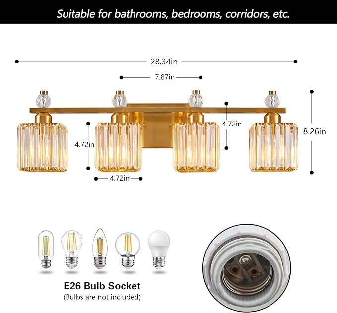 FDPBY Vanity Lights 4-Light Modern Crystal Vanity Light Gold Bathroom Light - Image 5