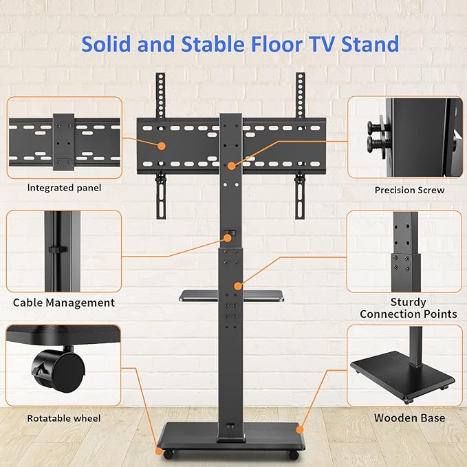 Rolling TV Stand, Mobile TV Cart - Image 6
