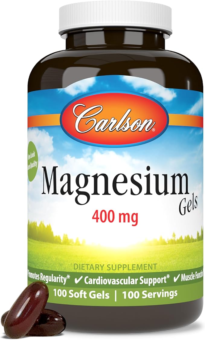 Carlson - Magnesium Gels, 400 mg of Magnesium per Softgel, Heart & Muscle by Carlson