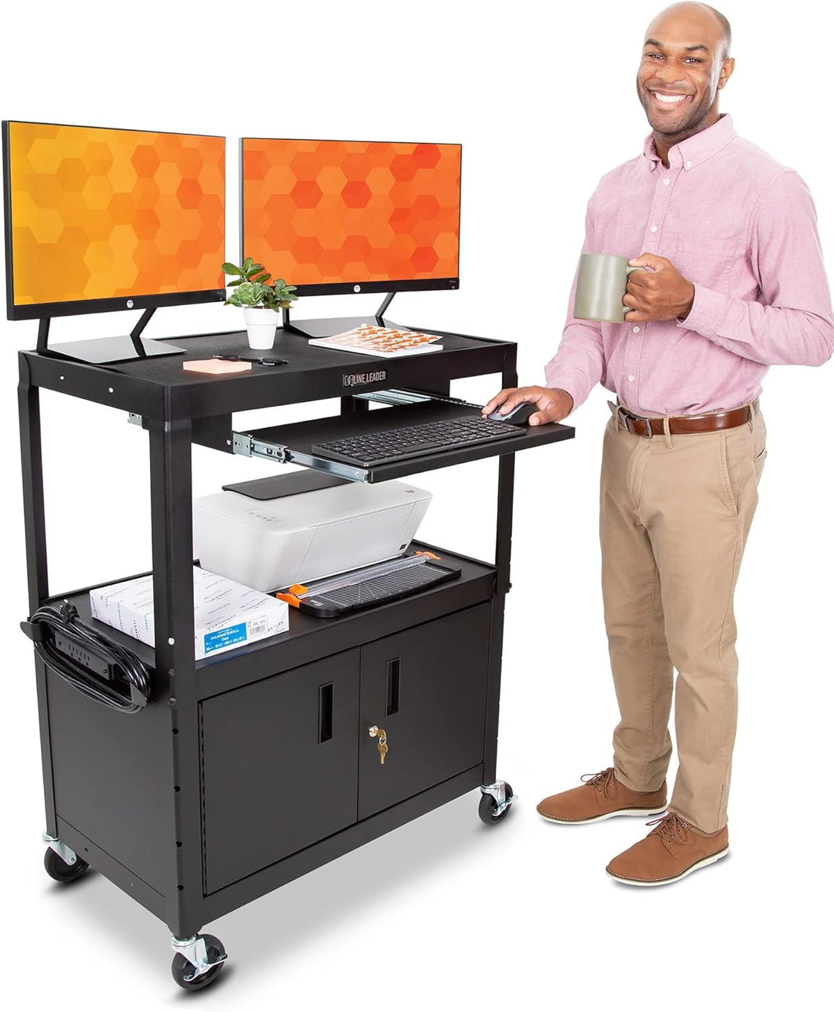 line leader large av cart with locking cabinet, main product view
