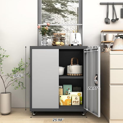 GREATMEET Garage Cabinets with Wheels, Small Storage Cabinet with Doors and - Image 2