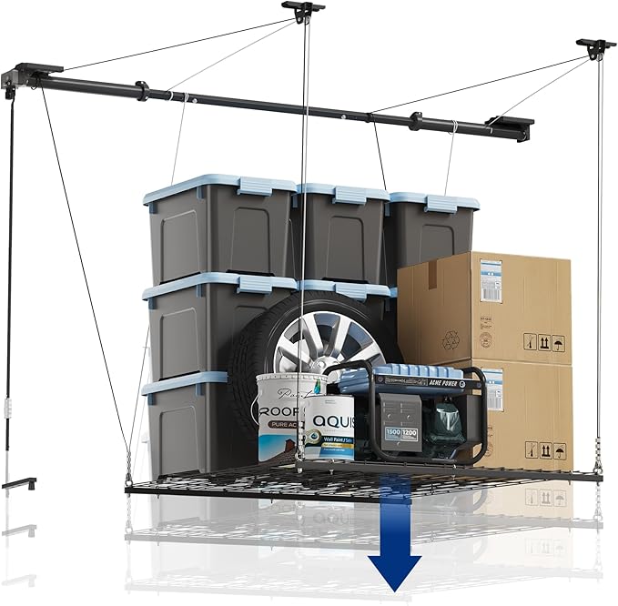 FLEXIMOUNTS GL1 Overhead Garage Lifting Storage Rack, 4x4 Ft Heavy-Duty Metal by FLEXIMOUNTS