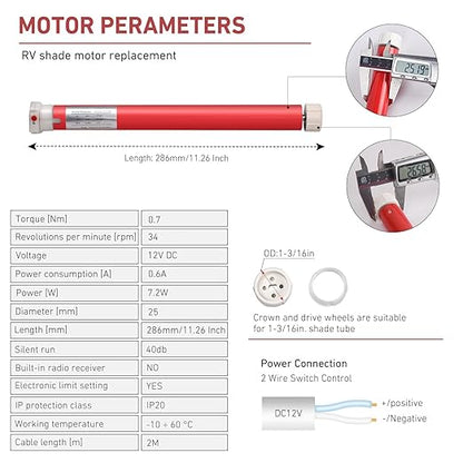 Rollerhouse 2 Wire Switch Controlled Motor Electric Roller Motor Hard Wired 12V - Image 5