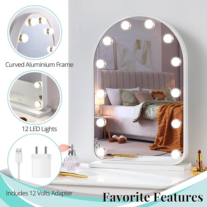 LUXFURNI Vanity Mirror with Lights, 24.5" x 15.8" Arched LED Makeup Mirror - Image 3