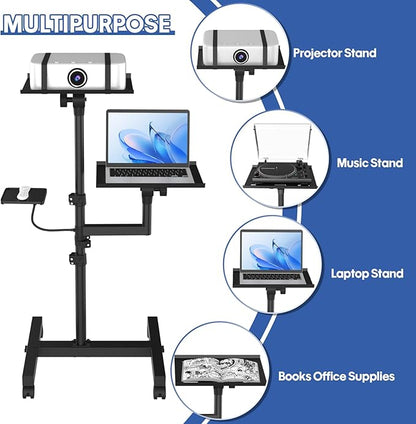 GSOW 2 Shelves Mobile Projector Stand, Rolling Laptop Stand Adjustable Height - Image 4