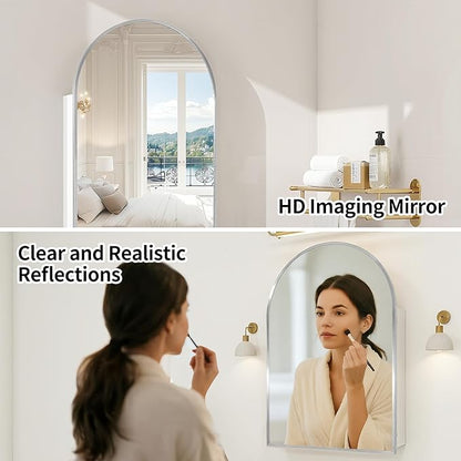 Arched Medicine Cabinet with Mirror, Bath Vanity Mirror with Storage, Aluminum - Image 3