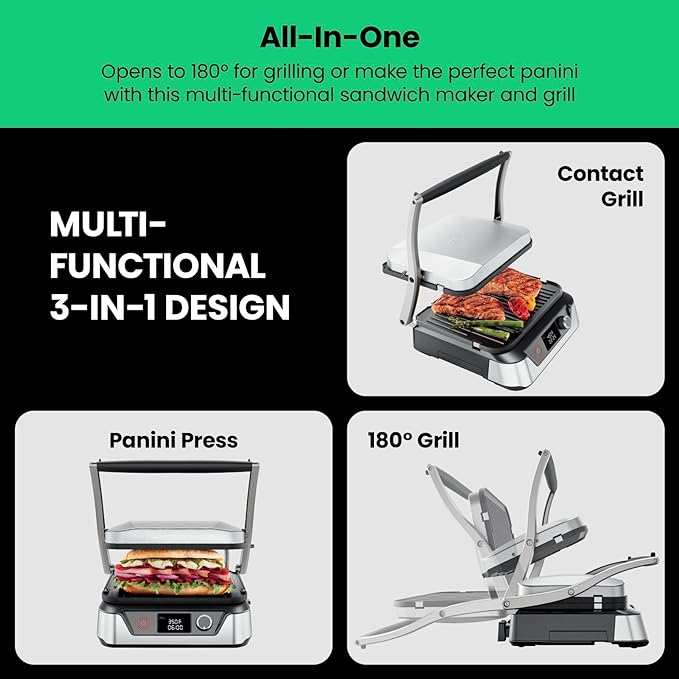 Chefman 5-in-1 Digital Panini Press Grill Sandwich Maker and Griddle Grill Combo - Image 3