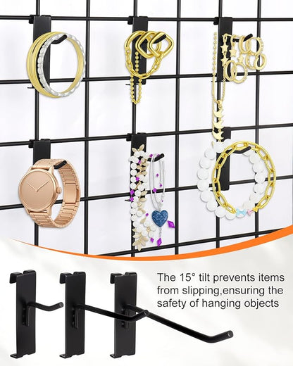 Alffun 60 Pcs Grid Wall Hooks, 2/4/6 Inch Heavy Duty Wire Grid Display Hooks - Image 2