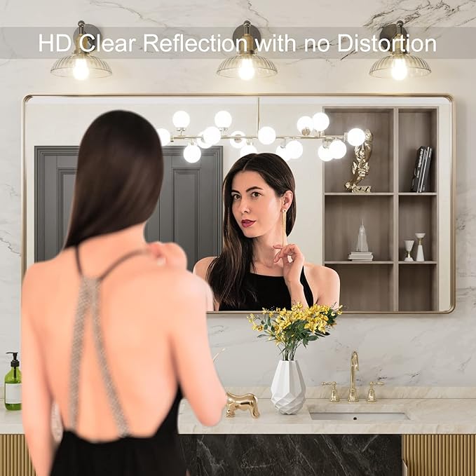LOAAO 60”X30” Gold Bathroom Mirror, Rounded Rectangle Gold Frame Mirror - Image 2