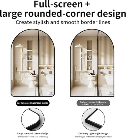 30x40 inch Black Tempered Glass Large Arched Mirror - Image 4