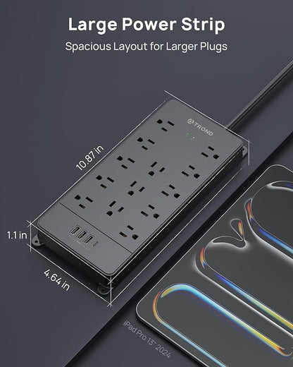 TROND Surge Protector Power Strip 15 ft Cord - Image 6