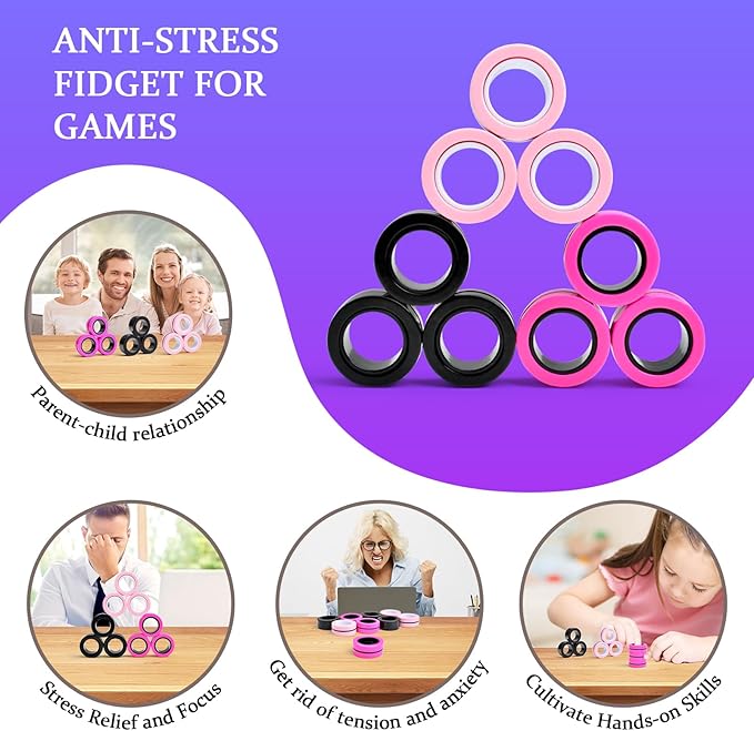 Cevioce 9 PCS Magnetic Ring Fidget Toys Set, ADHD Anxiety Magnetic Finger - Image 6