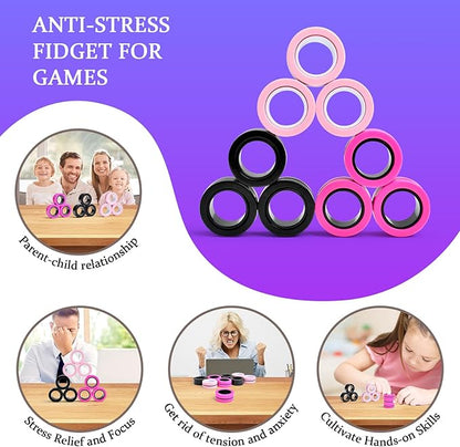 Cevioce 9 PCS Magnetic Ring Fidget Toys Set, ADHD Anxiety Magnetic Finger - Image 6