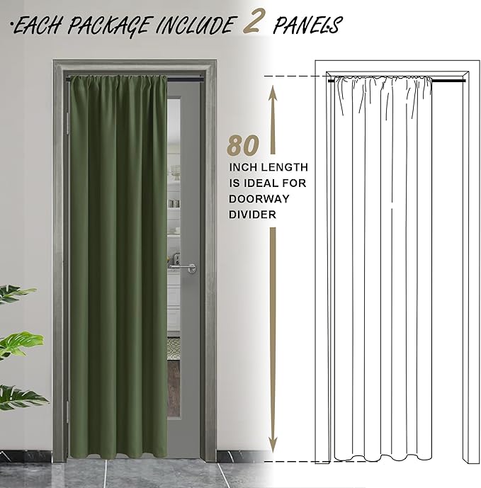 JIUZHEN Blackout Doorway Curtains 80 inch Length - Image 2