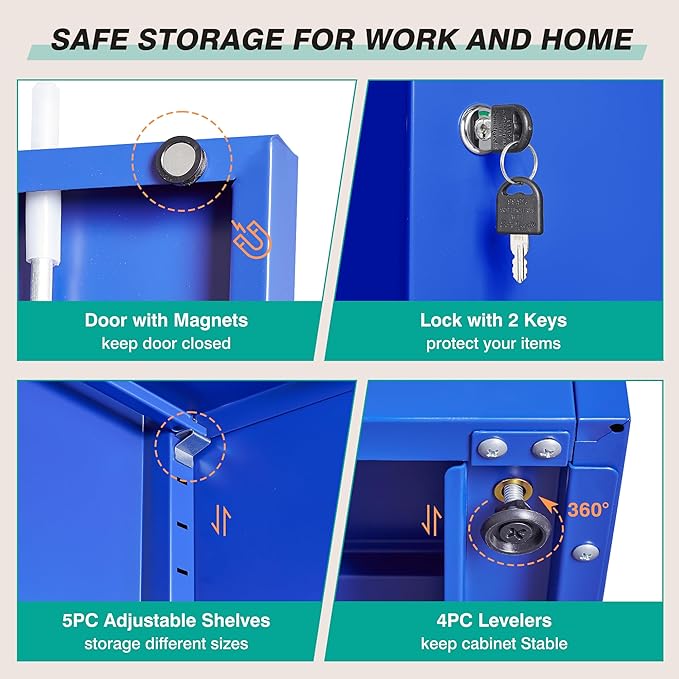 SISESOL Blue Metal Storage Cabinet - Image 6