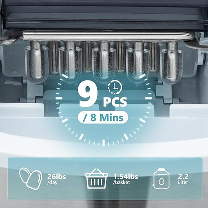 EUHOMY Smart Ice Makers Countertop -26lbs in 24 Hours, 9 Cubes Ready in 8Mins - Image 3