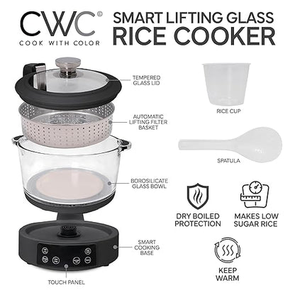 COOK WITH COLOR 3L Glass Mini Low Carb Rice Cooker – Holds 2 Cups Raw/Makes 6 - Image 2