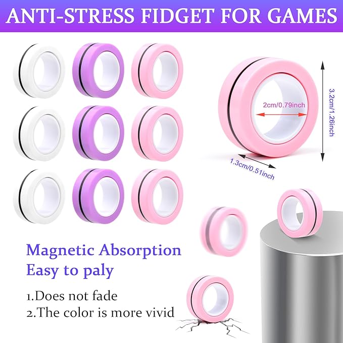 Cevioce 9 PCS Magnetic Ring Fidget Toys Set, ADHD Anxiety Magnetic Finger - Image 3
