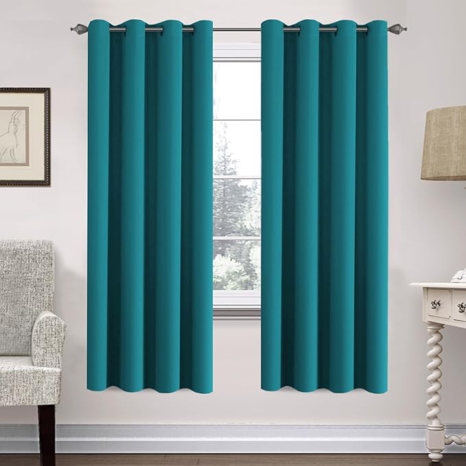 H.VERSAILTEX Solid Turquoise Blue Thermal Insulated Blackout Curtains Nickel by HVERSAILTEX