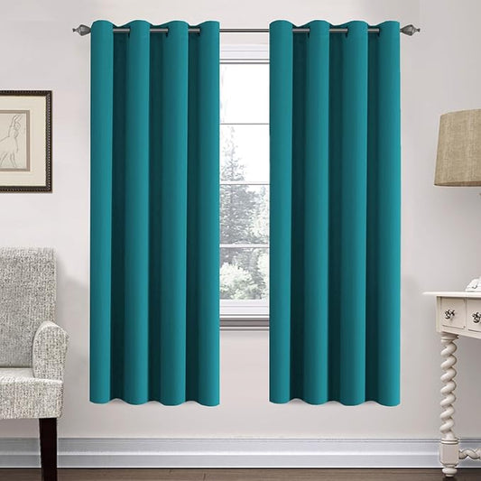 H.VERSAILTEX Solid Turquoise Blue Thermal Insulated Blackout Curtains Nickel by HVERSAILTEX