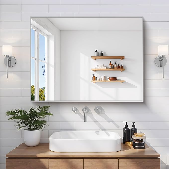 Silver Bathroom Mirror for Wall, 24x32 Inch Rectangle - Image 2